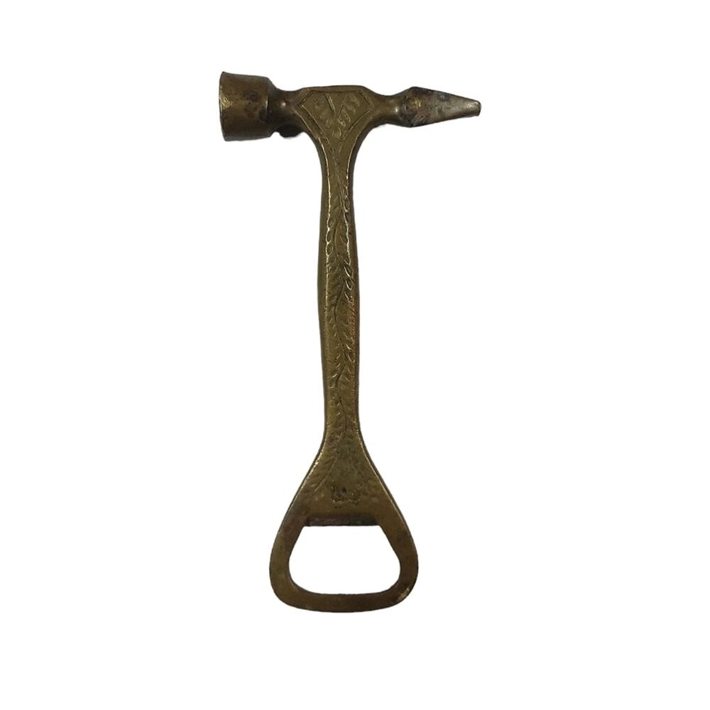 Vintage Etched Brass Hammer Ice Chipper Bottle Opener made in India